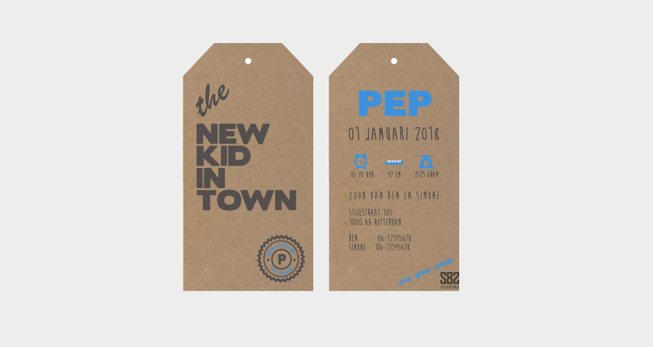 geboortelabel vintage kraft karton new kid stempel