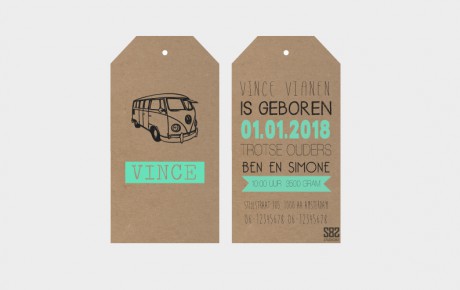 geboortekaartje label hippie bus