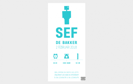 Letterpress geboortekaart met robot