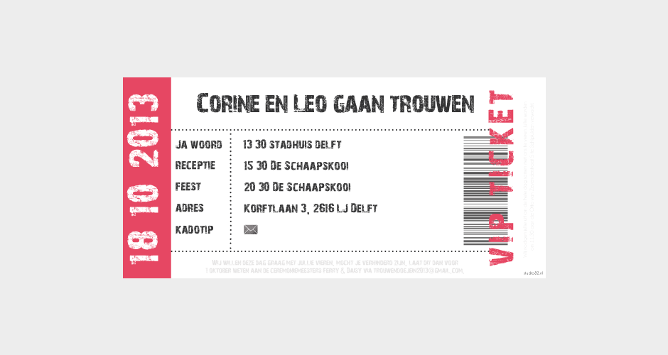 trouwkaart ticket met foto