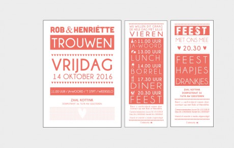 Letterpress trouwkaarten set fluor oranje